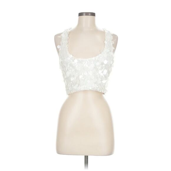 Meshki White Sequin Crop Top Tank M - Picture 2 of 6